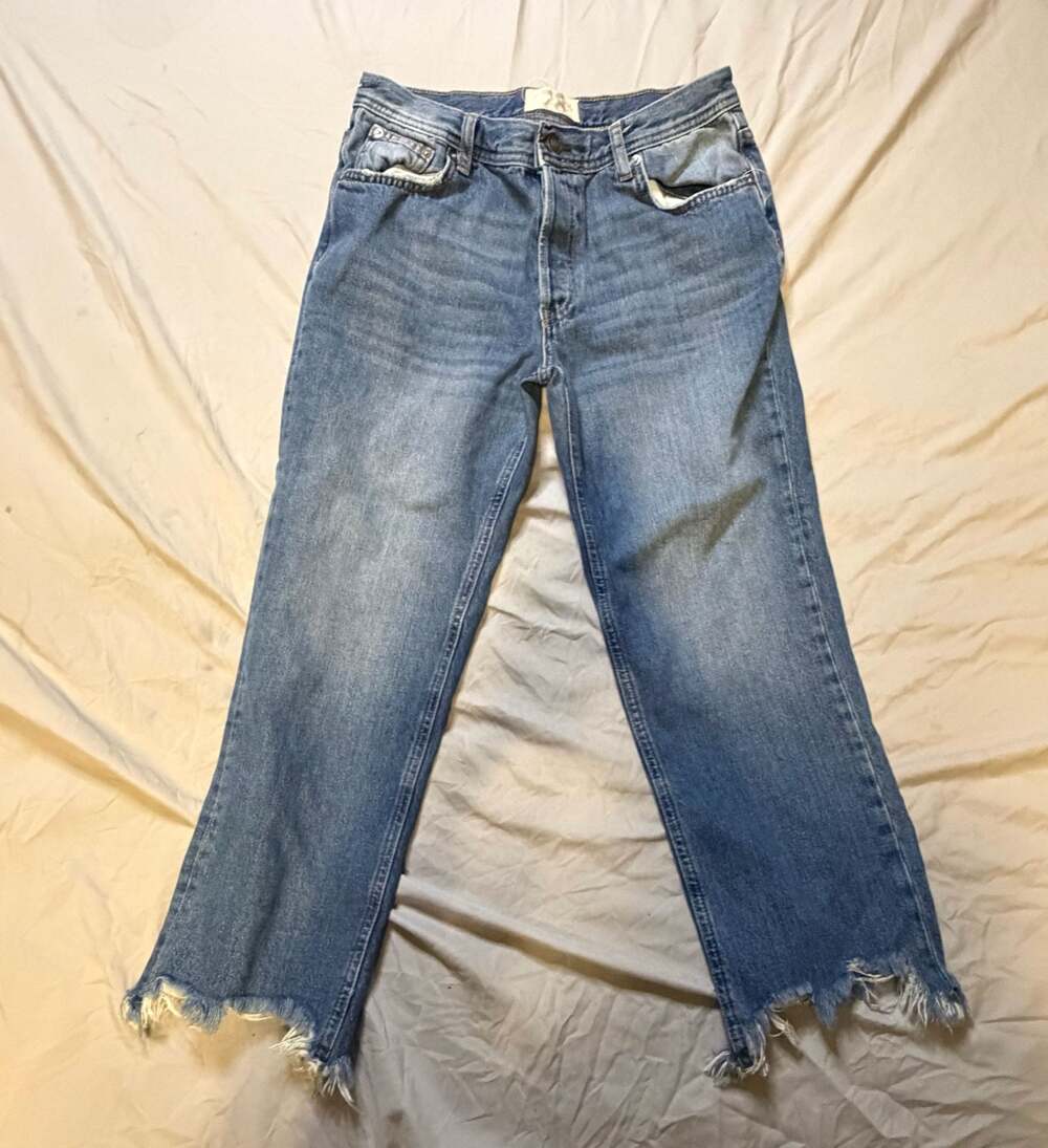 We The Free Free People Lita Mid-Rise Straight Leg Jeans with Distressed Hem